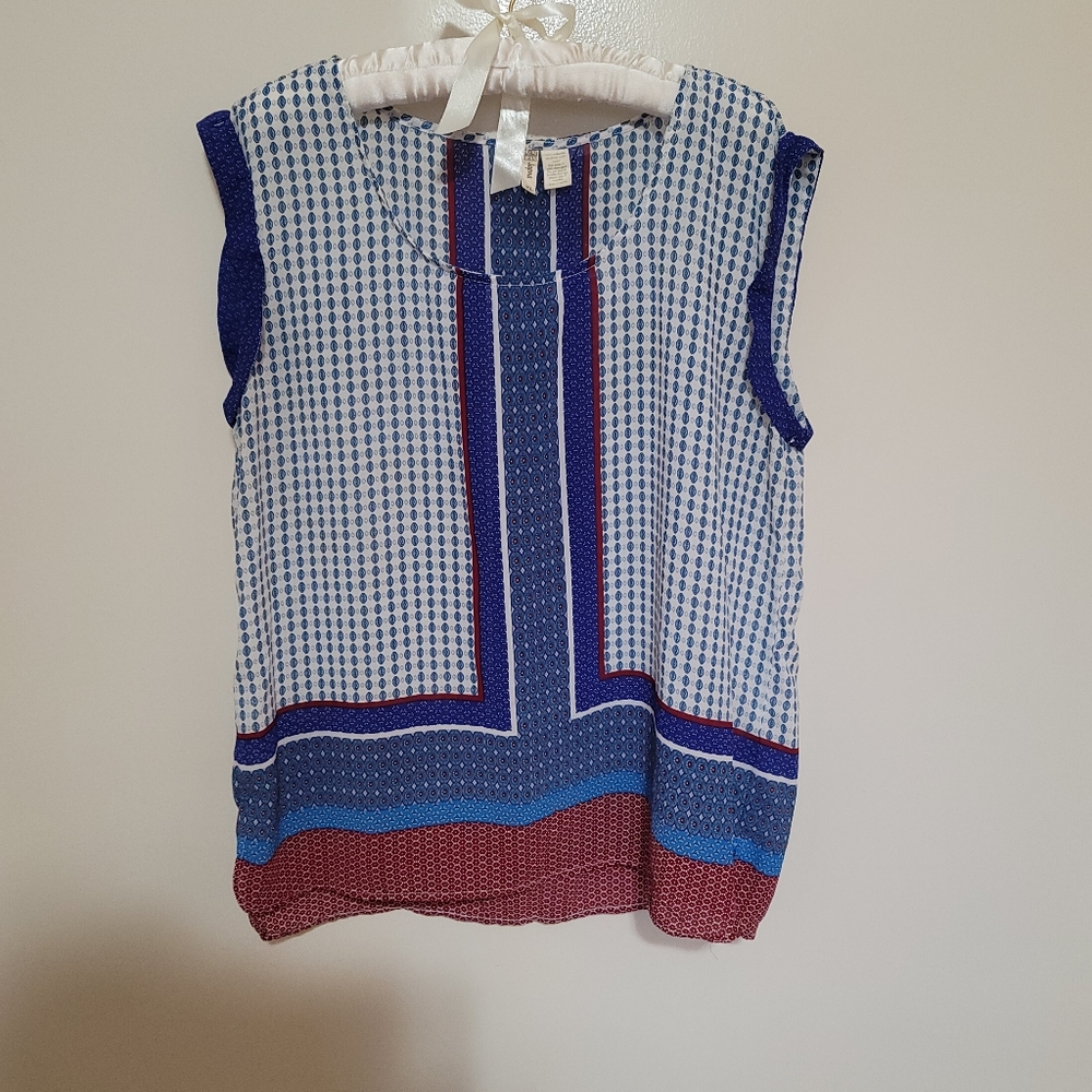 Japna Dolman Sleeve Patterned Blouse Blue + Red Size XL
